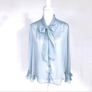 Banana Republic sheer blue bow tie blouse